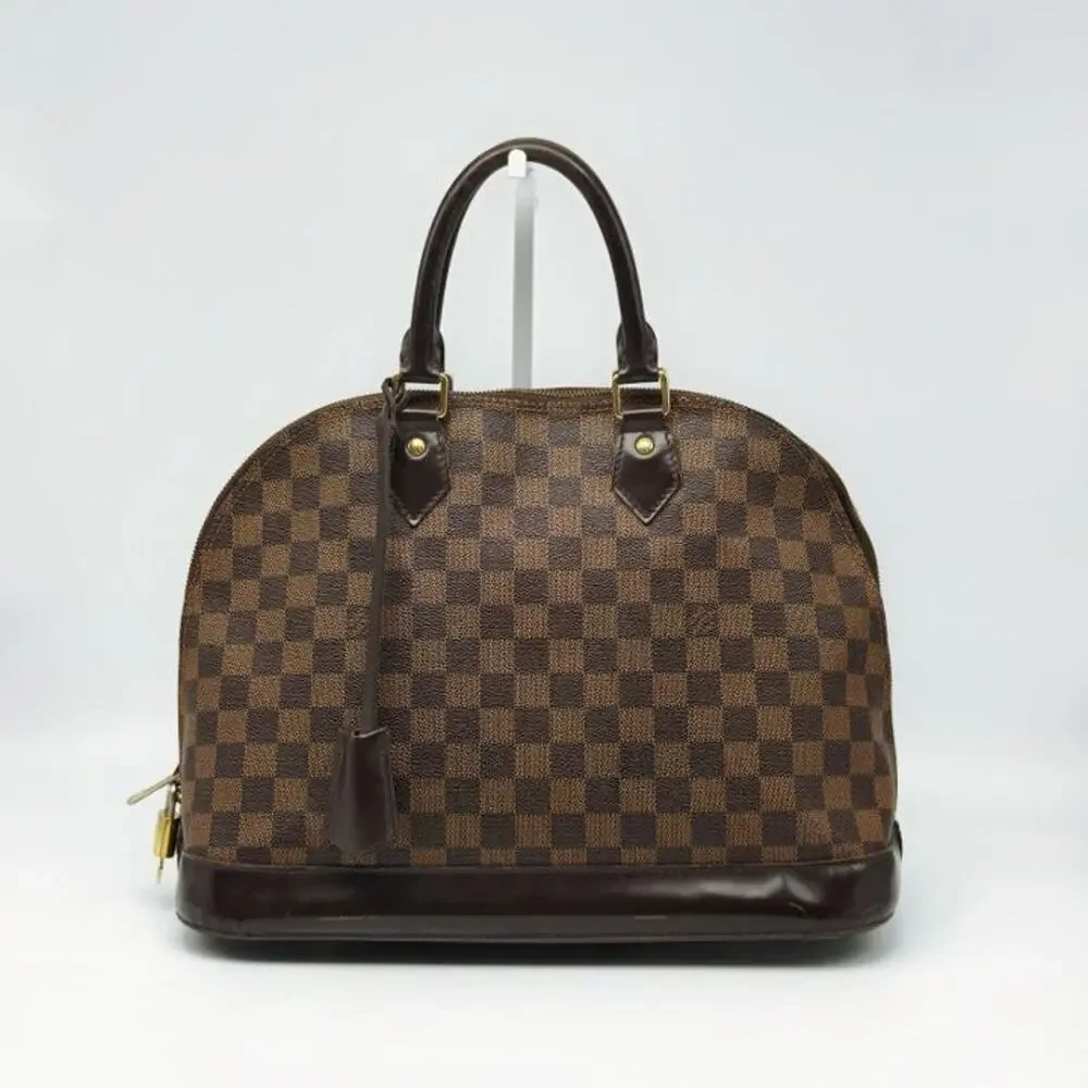 Louis Vuitton Damier Ebene Alma PM Satchel Handbag Brown Canvas Lock & Key